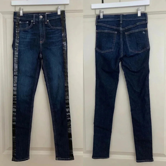 Rag & Bone High-Rise Mad River Tux Glossy Side-Stripe Ankle Skinny Jeans 24 - Picture 5 of 12